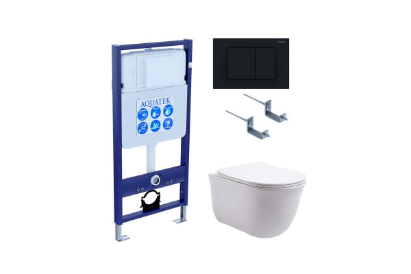 Set AQUATEK КЛАССИК (рама AQUATEK Standard INS-0000012 с звукоиз.прокладкой+крепеж KKI-0000002+кнопкаKDI-0000012+унитаз КЛАССИК AQ1111-00 с крышкой