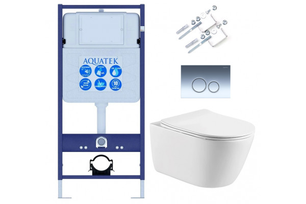 SET AQUATEK ОБЕРОН KDI18(рама AQUATEK Standard INS-0000012 с клавишей KDI-0000018 и крепежом KKI-0000002+унитаз ОБЕРОН AQ1363W-00 с тонким сиденьем sc