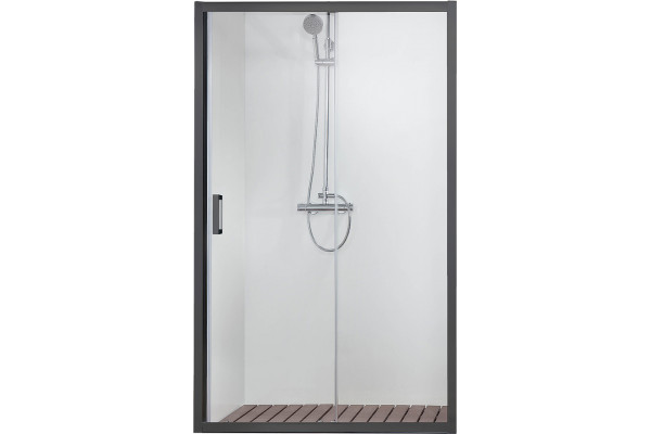 AQ ARI RA 10020BL Душевая дверь двухэлементная, раздвижная1000x2000 профиль черный, стекло прозрачное