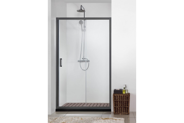 AQ ARI RA 10020BL Душевая дверь двухэлементная, раздвижная1000x2000 профиль черный, стекло прозрачное