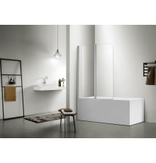 AQ DEL SBA 10015CH Шторка на ванну двухэлементная, поворотная 1000X1500 профиль хром, стекло прозрачное