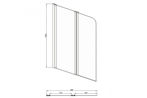 AQ DEL SBA 10015CH Шторка на ванну двухэлементная, поворотная 1000X1500 профиль хром, стекло прозрачное