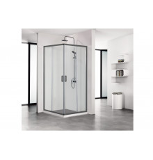 AQ ARI KV 08020BL Душевой уголок квадратный, двери раздвижные 800x800x2000, профиль черный, стекло прозрачное