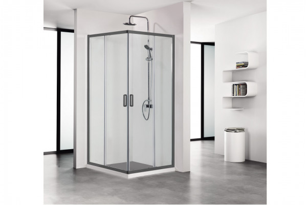 AQ ARI KV 08020BL Душевой уголок квадратный, двери раздвижные 800x800x2000, профиль черный, стекло прозрачное
