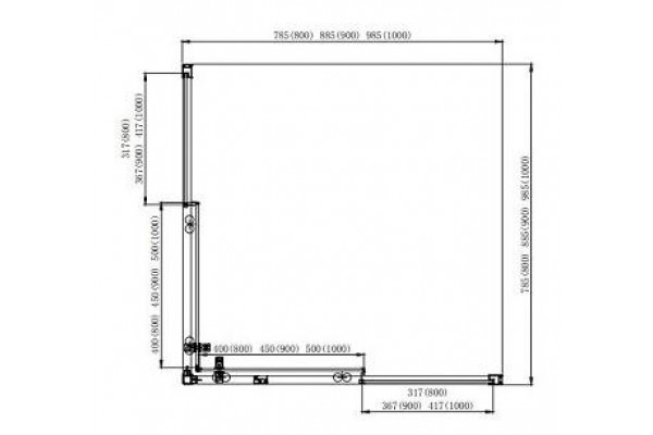 AQ ARI KV 08020BL Душевой уголок квадратный, двери раздвижные 800x800x2000, профиль черный, стекло прозрачное