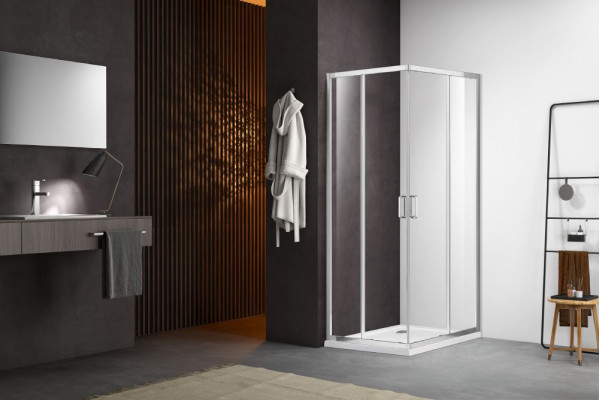 AQ ARI KV 09020CH Душевой уголок квадратный, двери раздвижные 900x900x2000 профиль хром, стекло прозрачное