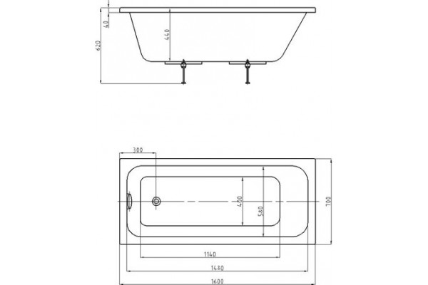 Ванна акриловая АКВАТЕК Мия 160x70 MIY160-0000001 (без гидромассажа)