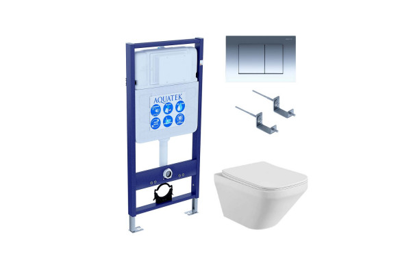 Set AQUATEK ЛИРА (рама AQUATEK Standard INS-0000012 с звукоиз.прокладкой+крепеж KKI-0000002+кнопкаKDI-0000010+унитаз ЛИРА AQ1155-00 с крышкой-сиденьем