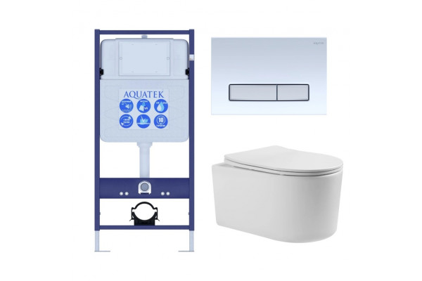 SET AQUATEK МИЯ 4в1 (рама AQUATEK Standard INS-0000012+ кркпеж KKI-0000002+клавиша KDI-0000022+унитаз МИЯ AQ2004-00 с тонким сиденьем soft-close