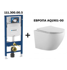 SET Aquatek ЕВРОПА бел.+Geberit (111.300.00.5+AQ1901-00). Комплект 3в1(инсталляция+унитаз+крышка)