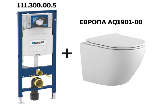 SET Aquatek ЕВРОПА бел.+Geberit (111.300.00.5+AQ1901-00). Комплект 3в1(инсталляция+унитаз+крышка)