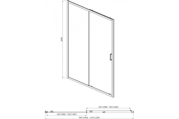 AQ ARI RA 12020BL Душевая дверь двухэлементная, раздвижная1200x2000 профиль черный, стекло прозрачное