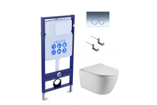 SET AQUATEK БЕТТА KDI18(рама AQUATEK Standard INS-0000012 с клавишей KDI-0000018 и крепежом KKI-0000002+унитаз БЕТТА AQ1253W-00 с тонким сиденьем soft