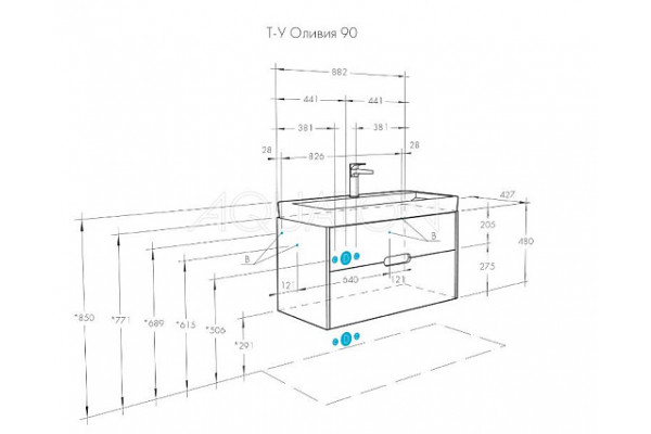 1A2544K0OL010 Набор: 1A254401OL010 Тумба-умывальник Оливия 90 Белый матовый/ 1WH501629 Раковина Адриана 90