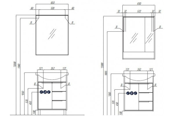 1A2133K1RIB90 Набор: 1A213301RIB90 Тумба-умывальник Рико 65/ 1WH207782 Раковина Смайл 65
