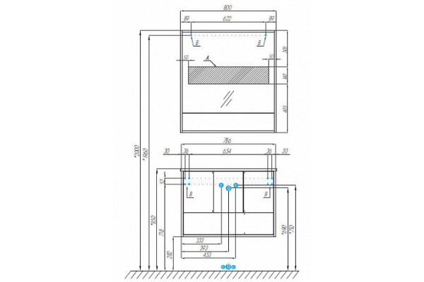 1A2390K1RVX20 Набор: 1A239001RVX20 Тумба-умывальник Ривьера 80/ 732799C000 Раковина VICTORIA-N 800