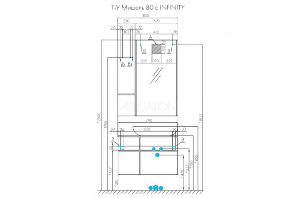 1A2568K2MIX30 Набор: 1A256801MIX30 Тумба-умывальник Мишель 80 Дуб Рустикальный/ 1AX169WBXX000 Раковина Инфинити/ 1A256603MIDR0 ЛВДСП