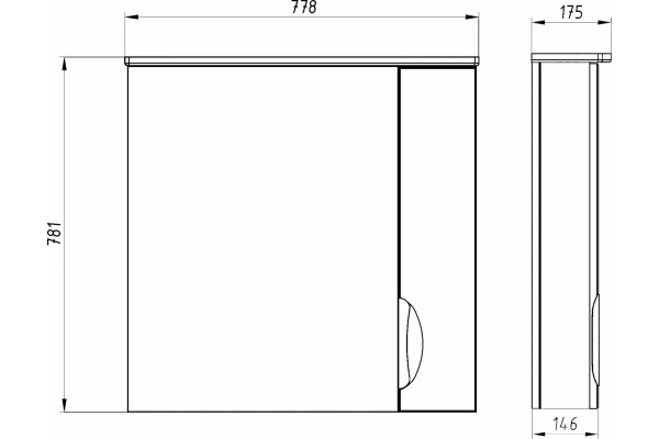 Зеркало-шкаф ASB-Mebel Миранда 80 R с дверками, прямоугольное, правое