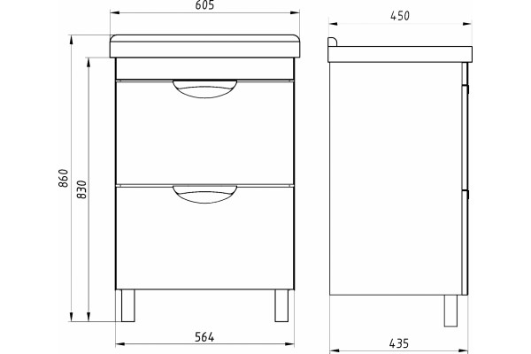 Тумба для комплекта ASB-Mebel Миранда 60 с ящиками, ручки хром