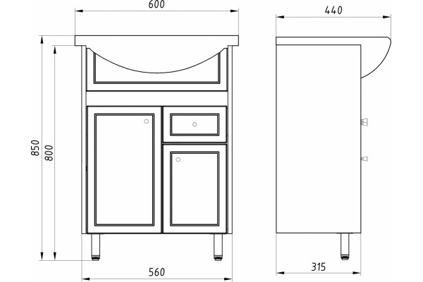 Тумба с раковиной ASB-Mebel Орхидея 60 белая, северное дерево, подвесная, с доводчиками