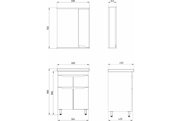 Тумба с раковиной ASB-Mebel Бари 60-2.2 белая, с ящиками, с доводчиками