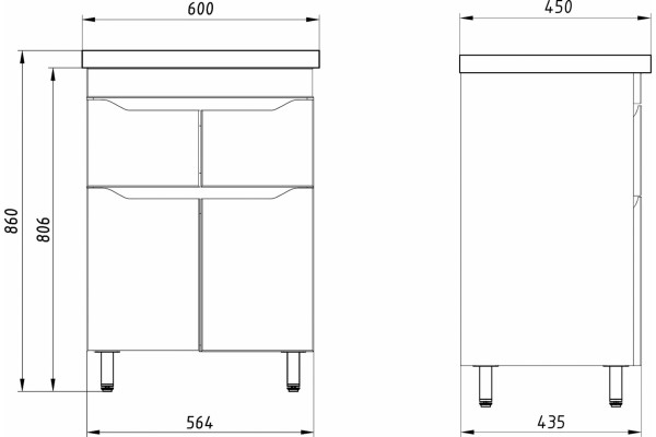 Тумба для комплекта ASB-Mebel Бари 60-2.2 белая с ящиками, матовая