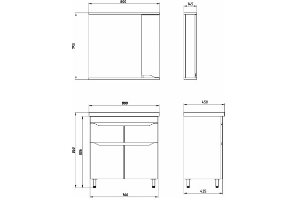 Мебель для ванной ASB-Mebel Бари 80-2.2 белая подвесная, с ящиками