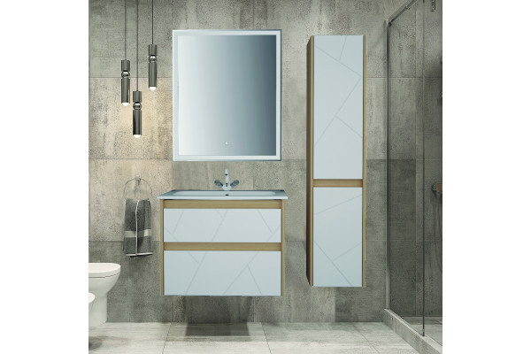 Тумба с раковиной ASB-Mebel Диана 75 белый глянец, подвесная, с ящиками