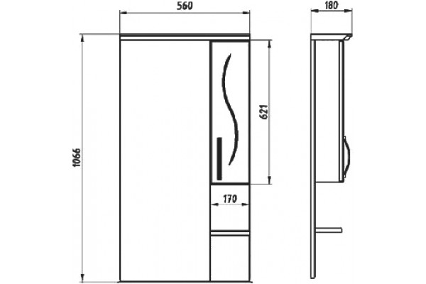 Зеркало-шкаф ASB-Mebel Грета 60/1 правое, с полками, с подсветкой