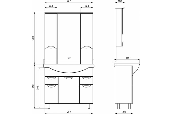 Мебель для ванной ASB-Mebel Мессина 100 с подсветкой, ручки хром