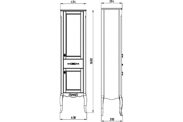 Шкаф-пенал ASB-Woodline Модерн 40 белый, патина серебро, напольный, матовый