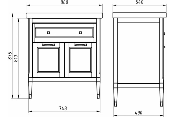 Мебель для ванной ASB-Woodline Гранда 85 антикварный орех матовая, ручки серебро