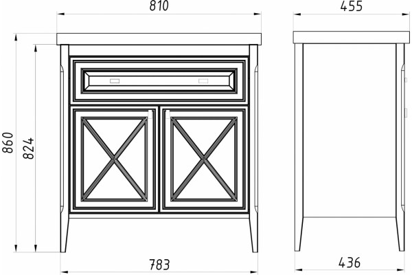 Тумба с раковиной ASB-Woodline Монте 80 бежевая, матовая, с доводчиками