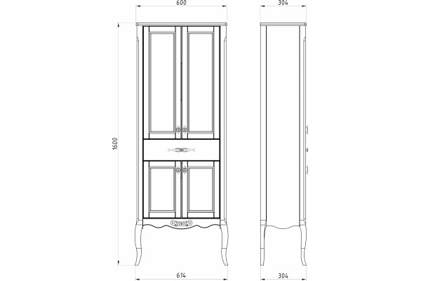Шкаф-пенал ASB-Woodline Модерн 60 белый, патина серебро, матовый, с доводчиками