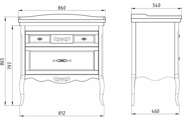 Тумба для комплекта ASB-Woodline Модерн 85 антикварный орех напольная, с ящиками
