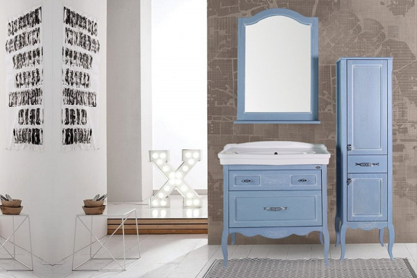 Мебель для ванной ASB-Woodline Модерн 85 рошфор, белая патина, напольная, с ящиками