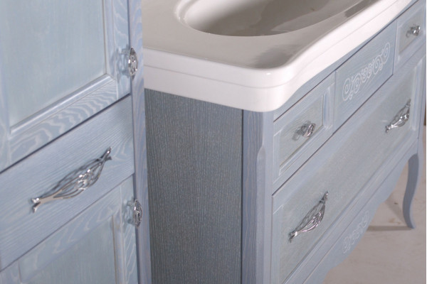Мебель для ванной ASB-Woodline Модерн 85 рошфор, белая патина, напольная, с ящиками