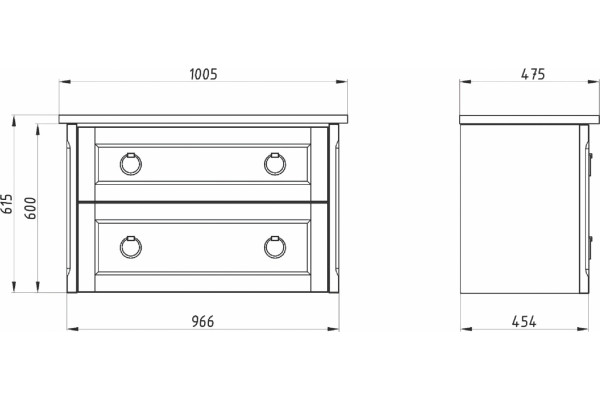 Тумба с раковиной ASB-Woodline Рома 100П подвесная, белая, с ящиками, с доводчиками