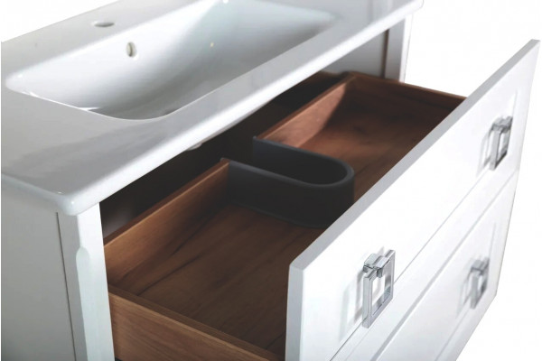 Тумба с раковиной ASB-Woodline Рома 100П подвесная, белая, с ящиками, с доводчиками
