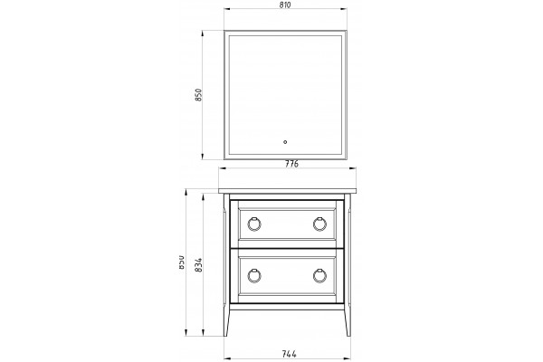 Тумба с раковиной ASB-Woodline Рома 80Н напольная, белая, с ящиками, ручки хром