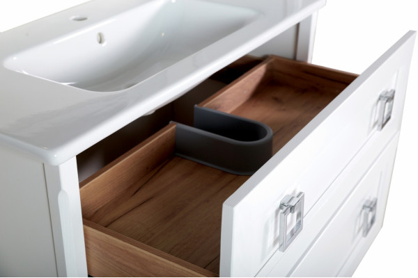 Тумба с раковиной ASB-Woodline Рома 80Н напольная, белая, с ящиками, ручки хром