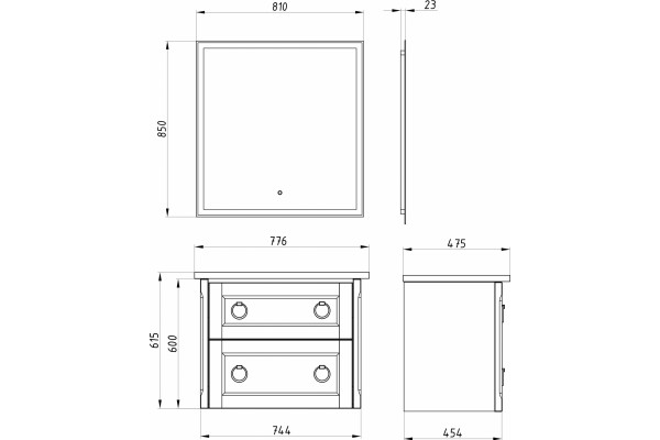 Тумба с раковиной ASB-Woodline Рома 80П подвесная, белая, с ящиками, ручки хром