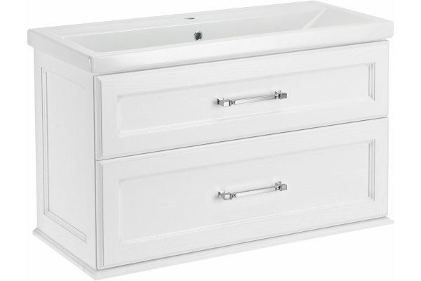 Мебель для ванной ASB-Woodline Венеция 100 белая, патина серебро, подвесная, с ящиками