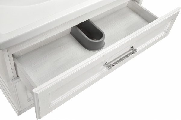 Тумба для комплекта ASB-Woodline Венеция 100 белая, патина серебро, подвесная, с ящиками