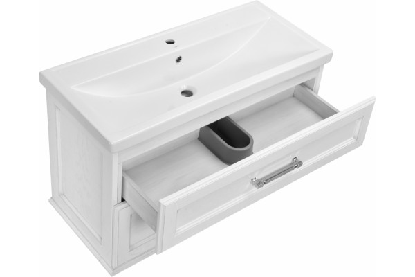 Тумба с раковиной ASB-Woodline Венеция 100 белый, патина серебро, подвесная, с ящиками