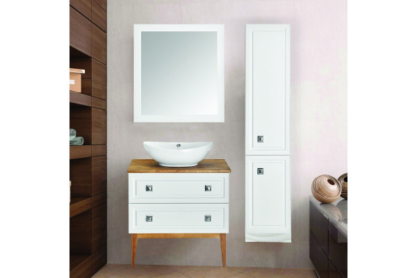 Мебель для ванной ASB-Woodline Каталина 80 белая напольная, с ящиками