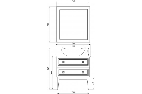 Мебель для ванной ASB-Woodline Каталина 80 белая напольная, с ящиками