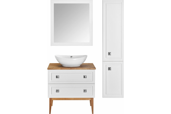 Мебель для ванной ASB-Woodline Каталина 80 белая напольная, с ящиками