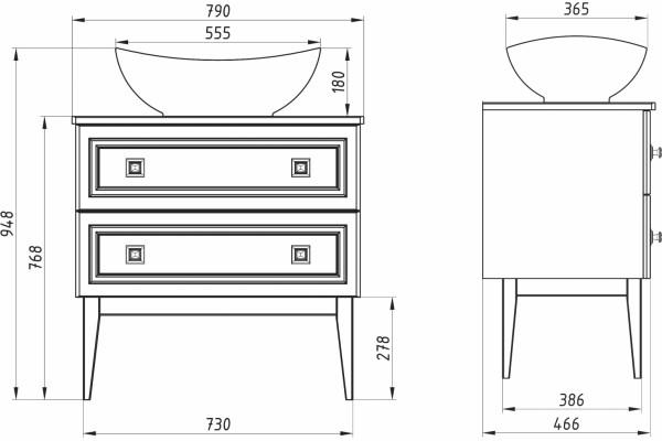 Тумба для комплекта ASB-Woodline Каталина 80 белая напольная, с ящиками