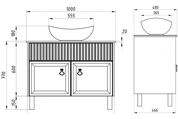 Тумба с раковиной ASB-Woodline Риола 100, напольная, матовая